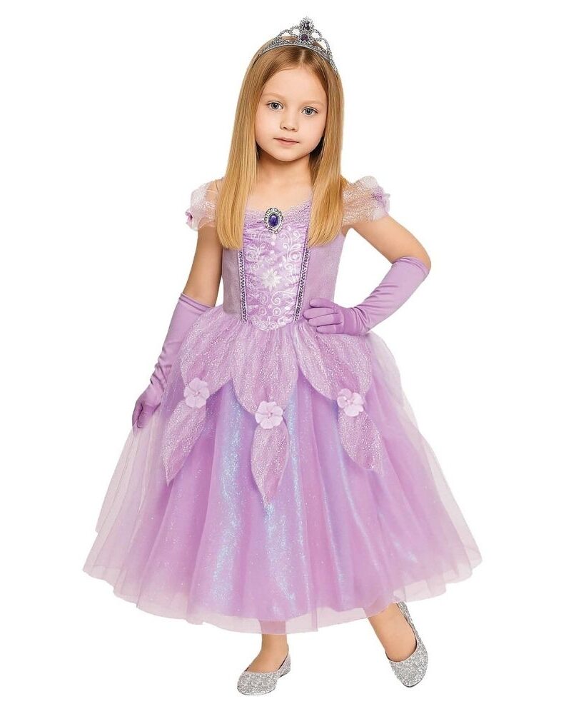 תחפושת נסיכה סגולה ויוקרתית לילדות : מראה מהאגדות ליום שכולו קסם