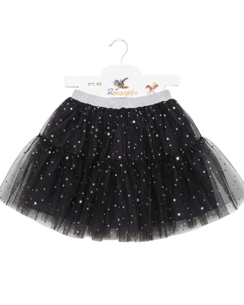 חצאית טוטו שחור עם כוכבים חגורת כסף 40 ס"מ