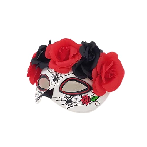 מסכת שלד מקסיקני מסכה נשף לאישה יוקרתית ומיוחדת עם פרחים