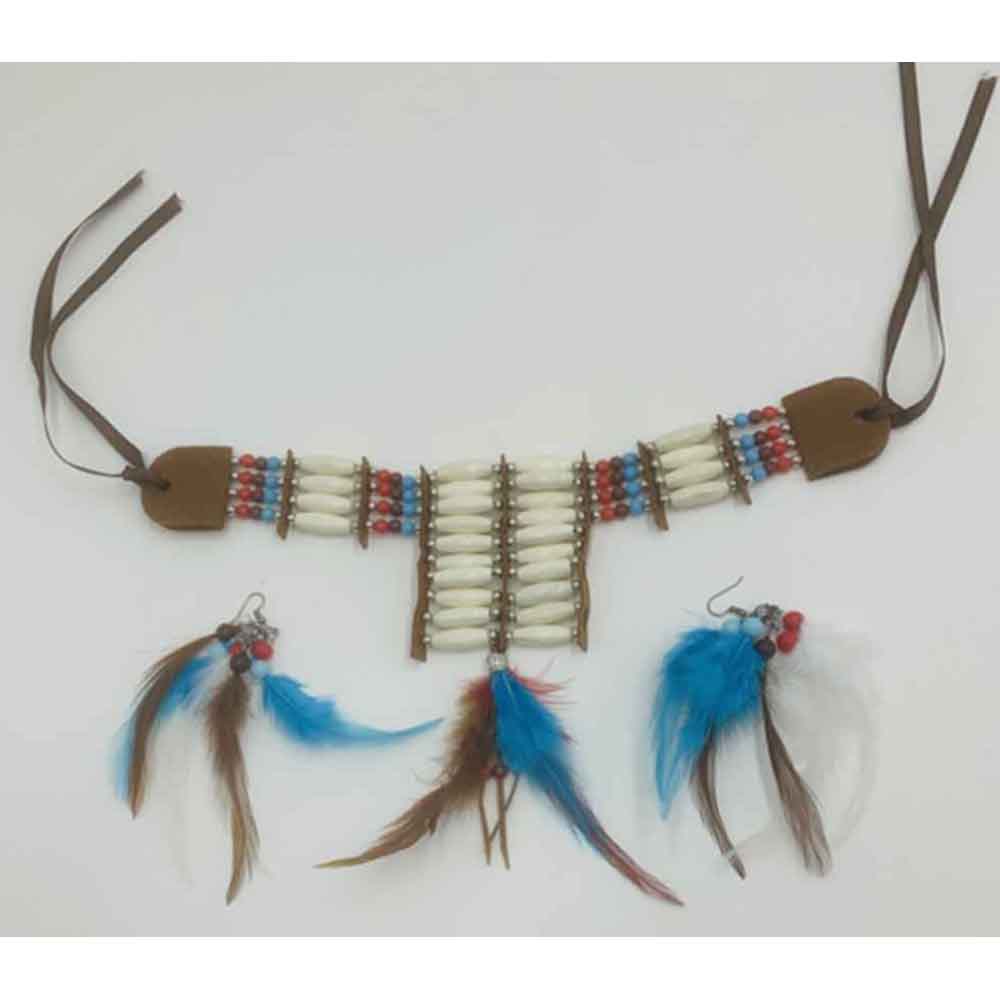 סט אינדיאנית לאישה מפואר 2 חלקים : שרשרת לצוואר זוג עגילים